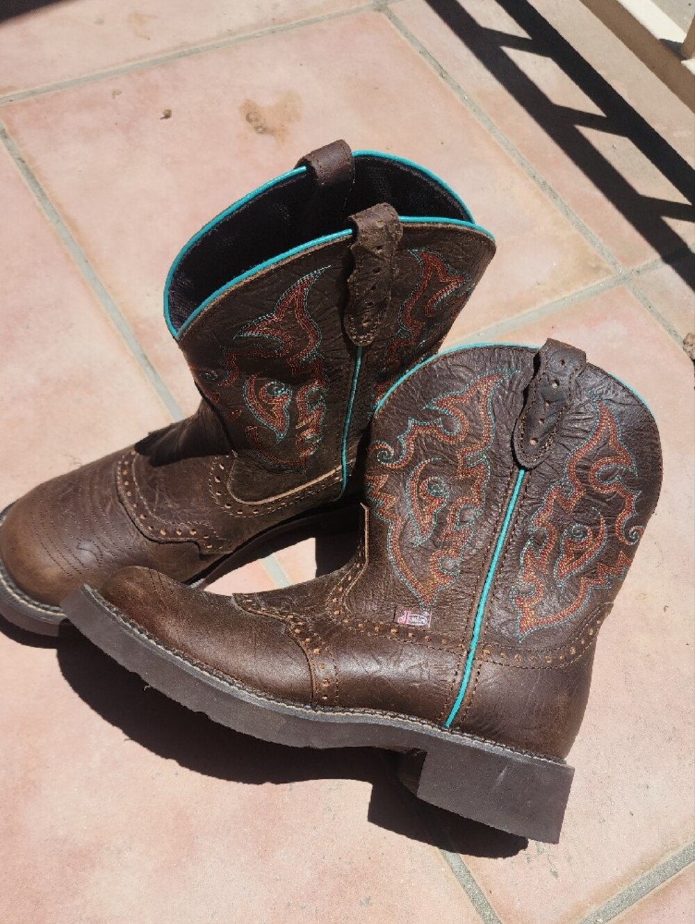 Justin Gypsy Boots Leather Cowboy Booties with Turquoise Accents